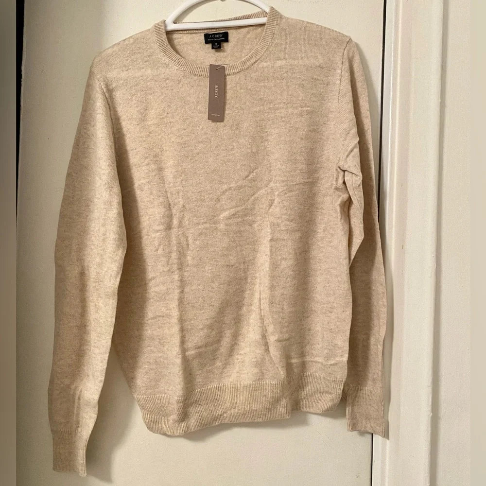 JCrew Mens 100% Cashmere Sweater Cream Ivory Size Small S Preppy Knit Pullover